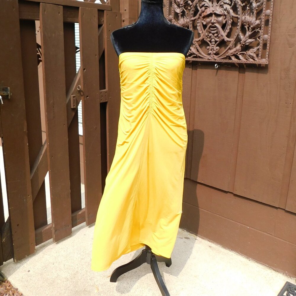 House of Harlow 1960 S Sunshine Yellow Lined Strapless Midi Dress NEW